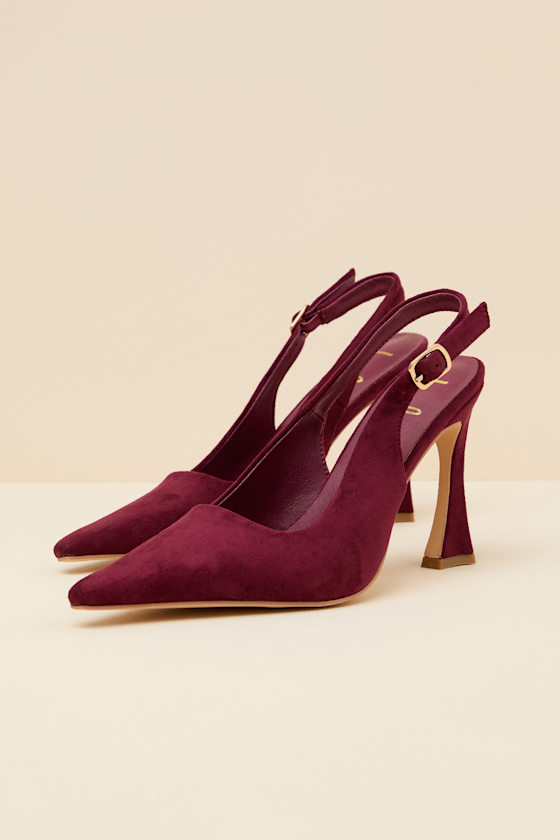 Burgundy Suede Pumps - Pointed-Toe Pumps - Sling back Pumps - Image 5