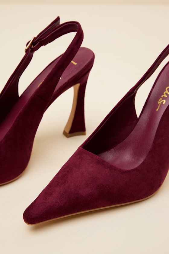 Burgundy Suede Pumps - Pointed-Toe Pumps - Sling back Pumps - Image 6