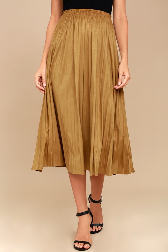 Chic Tan Skirt Vegan Suede Skirt Midi Skirt