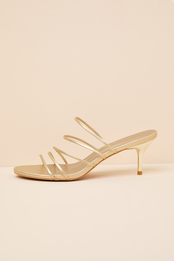 Naomi Champagne Gold Strappy Low Heel Slide Sandals