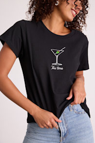 Tini Time Black Cotton Embroidered Tee 1