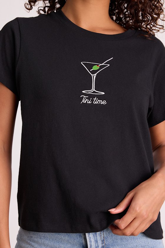 Tini Time Black Cotton Embroidered Tee 2
