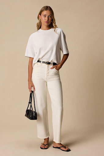 Ribcage White Denim Straight Ankle Jeans 1