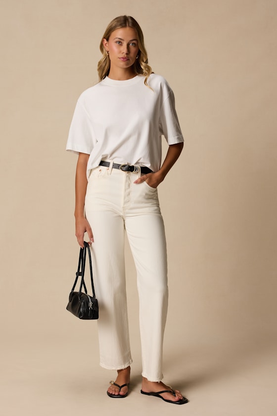 Ribcage White Denim Straight Ankle Jeans 1