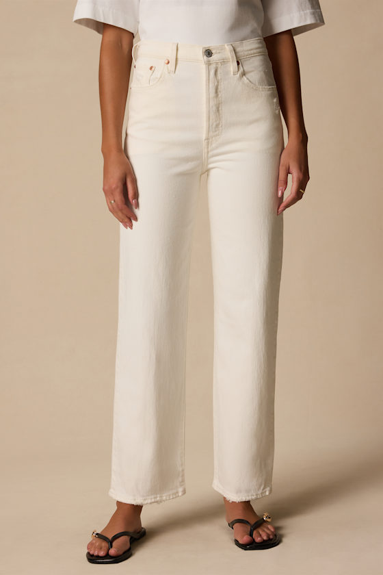 Ribcage White Denim Straight Ankle Jeans 2