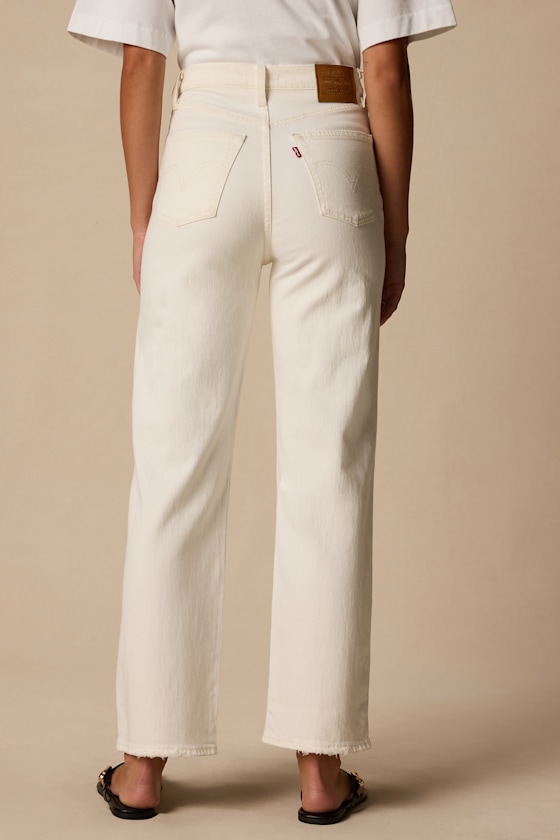 Ribcage White Denim Straight Ankle Jeans - thumbnail 3