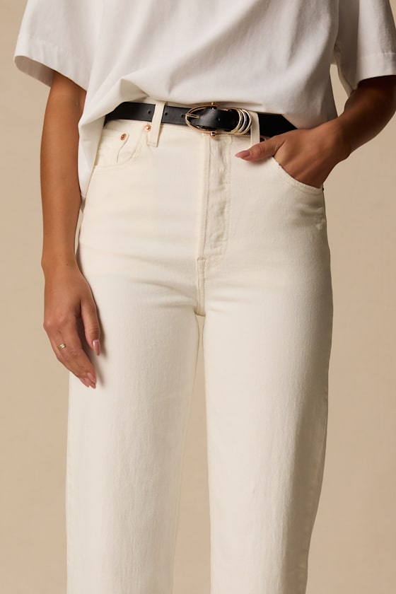 Ribcage White Denim Straight Ankle Jeans - thumbnail 4