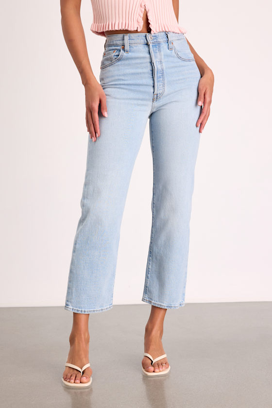 Ribcage Light Blue Denim Straight Ankle Jeans 2