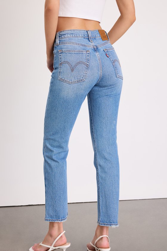Wedgie Straight Light Blue Cropped High-Rise Jeans - thumbnail 4