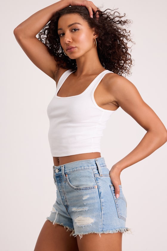 501 Original Light Wash Distressed Cutoff Denim Shorts
