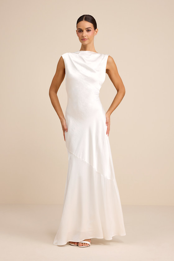 Taniya White Satin Tie-Back Maxi Dress 1