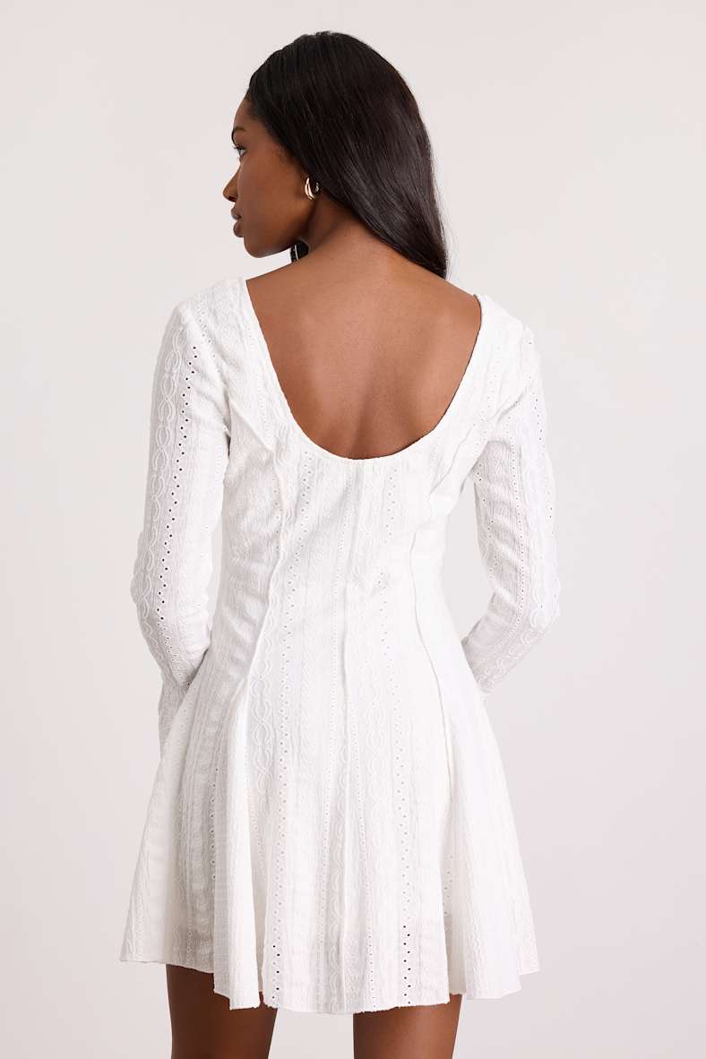 Mirielle White Textured Long Sleeve Mini Dress