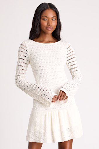 Sylvie Ivory Loose Knit Drop Waist Sweater Mini Dress 1