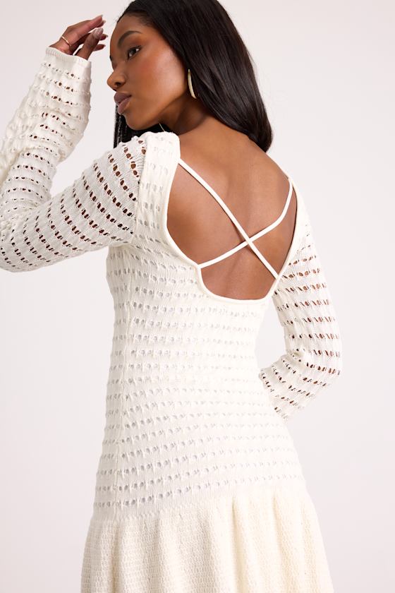 Sylvie Ivory Loose Knit Drop Waist Sweater Mini Dress 2