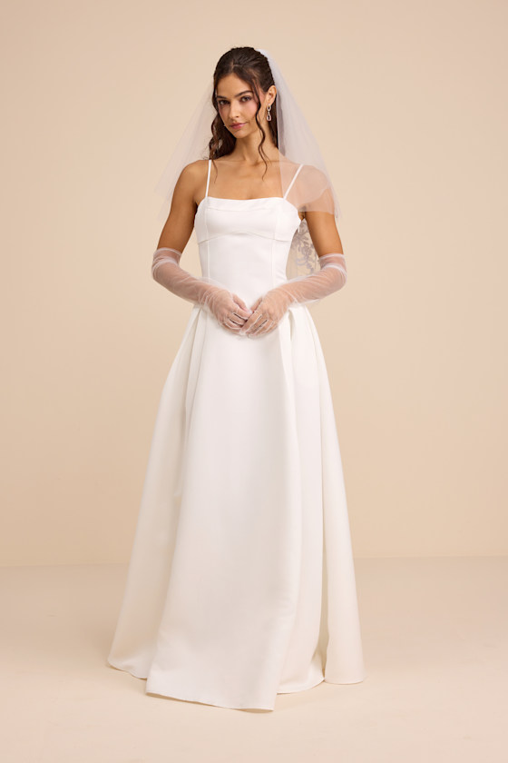 Annissa White Taffeta Drop Waist Lace-Up Maxi Dress 1