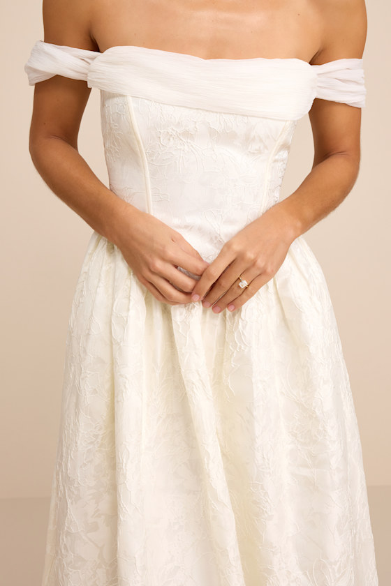 Everglow Ivory Jacquard Off-the-Shoulder Basque Waist Maxi Dress 2