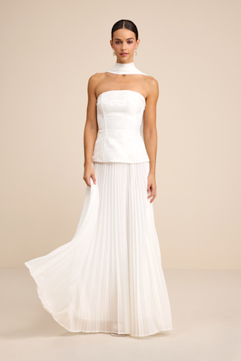 Eloise White Jacquard Pleated Maxi Dress and Scarf Set 1