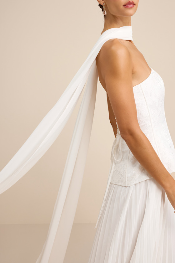 Eloise White Jacquard Pleated Maxi Dress and Scarf Set 2