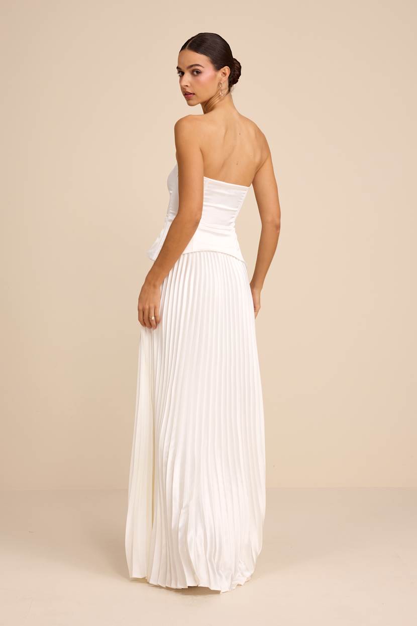 white pleated satin dress Ayla Pleated Satin Gown