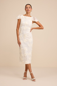 Kenna Ivory Lace Flutter Sleeve Midi Dress 1