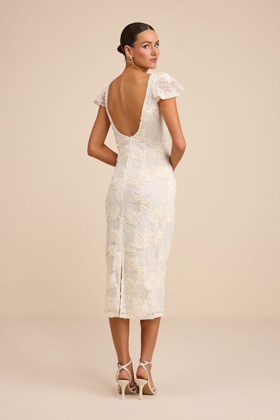 Kenna Ivory Lace Flutter Sleeve Midi Dress - thumbnail 3