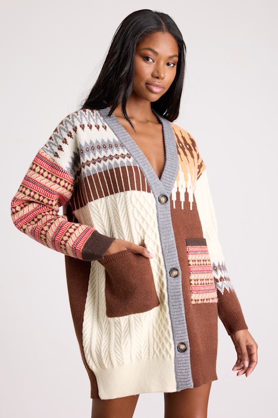 Brown & Cream Sweater Dress - Fair Isle Sweater Dress - Dress - Lulus