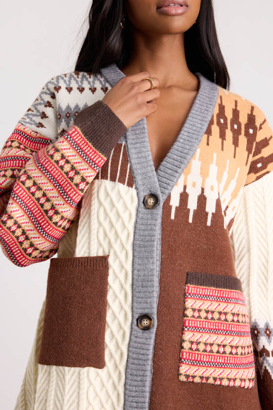 Emilee Brown and Cream Fair Isle Sweater Mini Dress 2