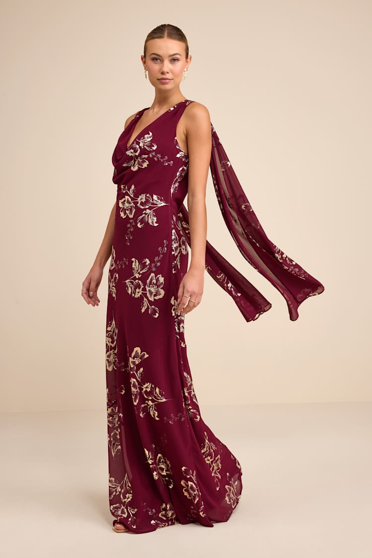 chinese dress ladies Tina Holly Couture Designer TW049 Burgundy Beaded Sequin Mermaid Forma main image 1