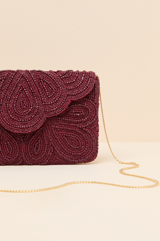 Stunning Addition Burgundy Beaded Clutch 1