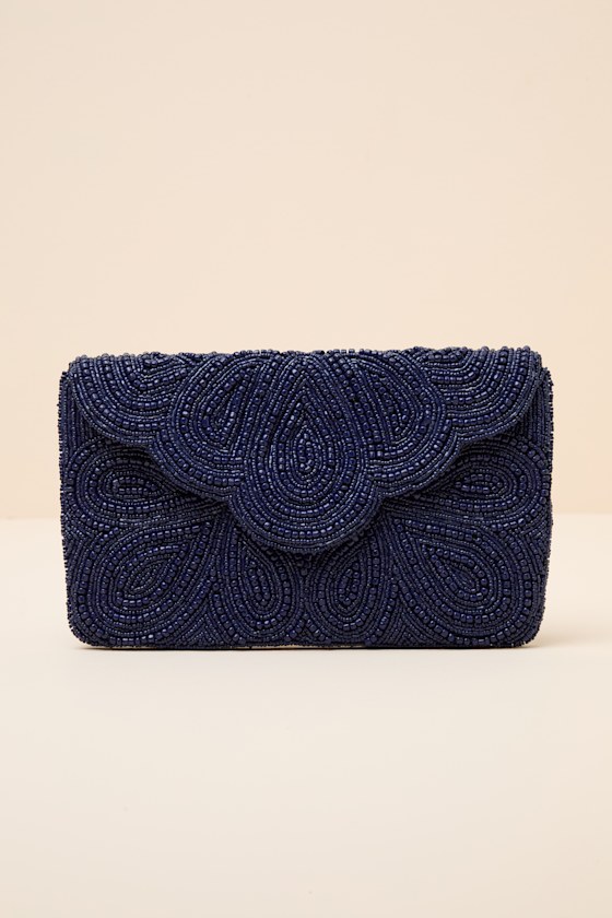Stunning Addition Navy Beaded Clutch 1