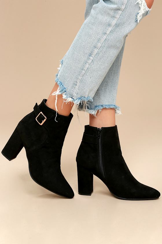 Chic Black Booties Ankle Strap Booties Block Heel Boots Lulus