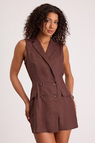 Paris Dark Brown Collared Romper 1