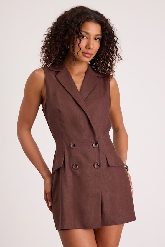 Paris Dark Brown Collared Romper 1