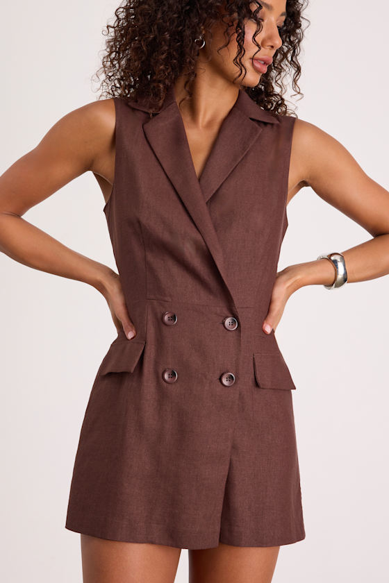 Paris Dark Brown Collared Romper 2