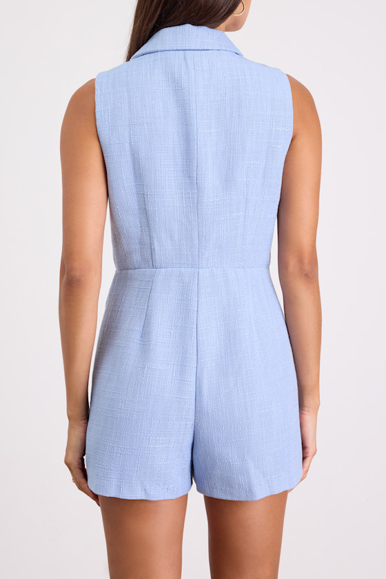 Paris Light Blue Tweed Collared Romper - thumbnail 3