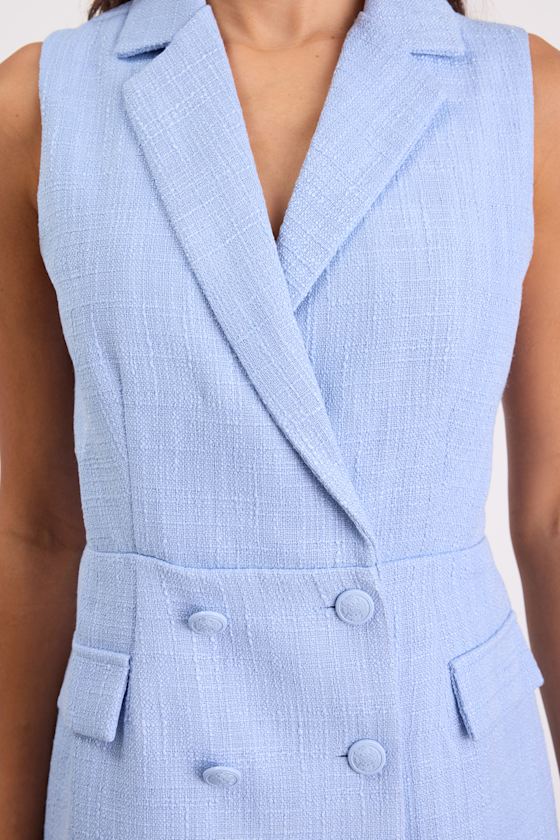 Paris Light Blue Tweed Collared Romper - thumbnail 5