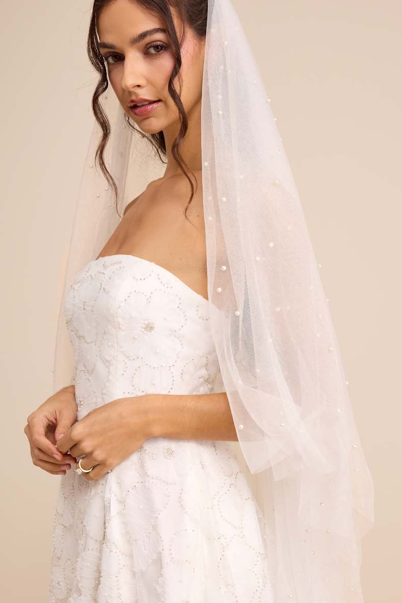 Elysande White Embroidered Beaded Strapless Maxi Dress