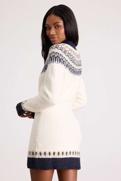 white sweater dress women Calleigh Long Sleeve Bodycon Mini Shop American Threads Women's Trendy Online Boutique / L That confetti knit fabric is so cozy and warm Cream Mock Neck Mini Sweater