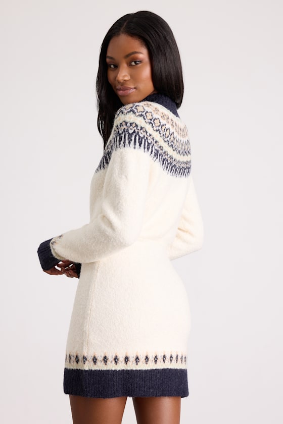 Nina Ivory and Navy Fair Isle Sweater Mini Dress 2
