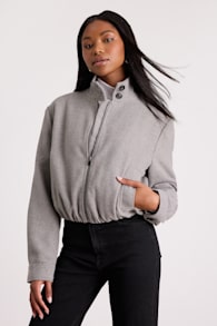 Jinora Light Grey Zip-Front Bomber Jacket 1