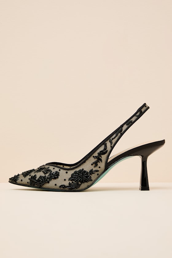 SB-Nikki Black Beaded Embroidered Slingback Pumps