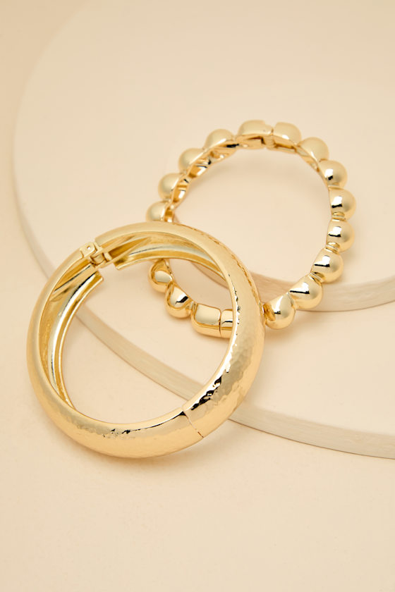 Chelsey Gold Textured Two-Piece Cuff Bracelet Set 1