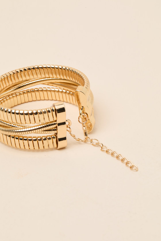 Louie Gold Textured Layered Bangle Bracelet - thumbnail 4