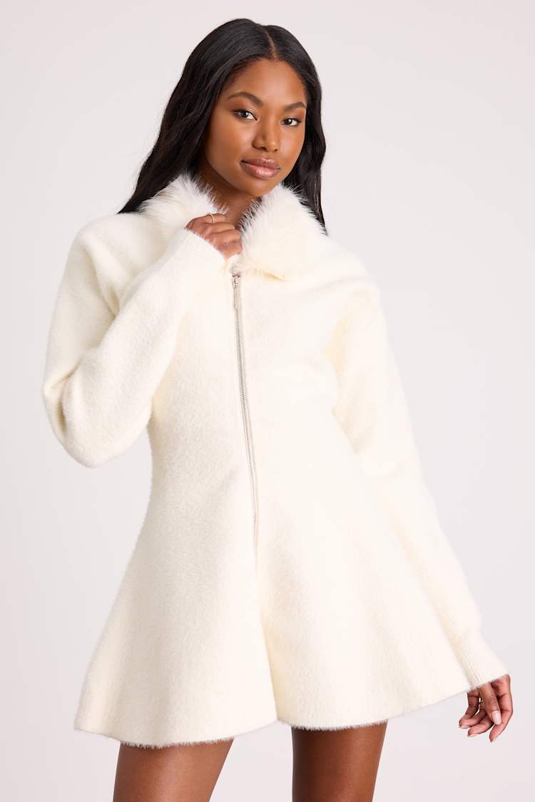 Lulus | Ivory Collared Zip-Front Sweater Mini Dress | Womens | Small (Available in M, L, Xl) | 100% Polyester Lulus | Ivory Collared Zip-Front Sweater Mini Dress | Womens | Small (Available in M, L, Xl) | 100% Polyester