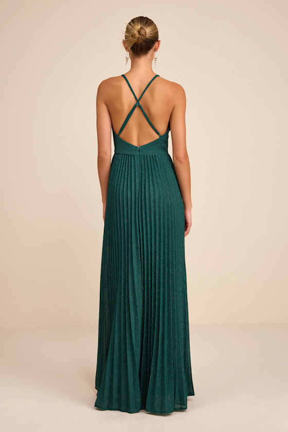 Especially Stunning Emerald Green Sparkly Pleated Maxi Dress 3