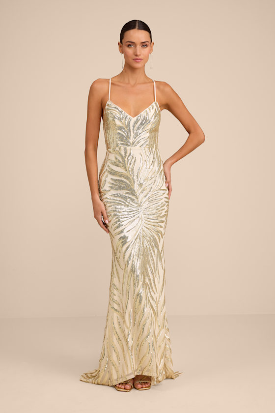 Sparkle 'til Dawn Gold Sequin Lace-Up Mermaid Maxi Dress 1