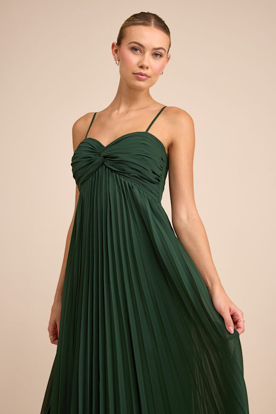 Jolette Emerald Pleated Knot-Front Maxi Dress - thumbnail 4