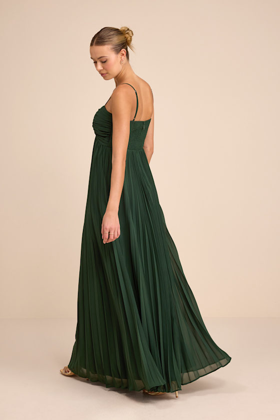 Jolette Emerald Pleated Knot-Front Maxi Dress - thumbnail 5