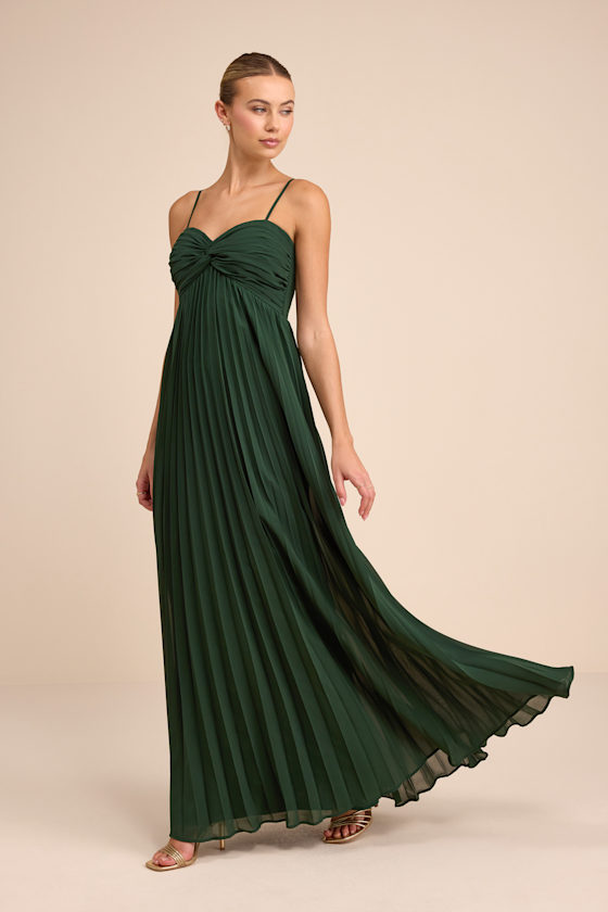 Jolette Emerald Pleated Knot-Front Maxi Dress 4