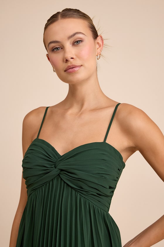 Jolette Emerald Pleated Knot-Front Maxi Dress 6